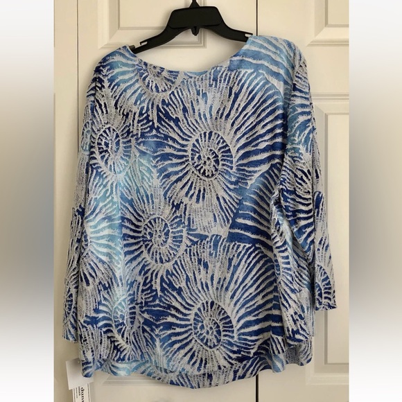 ALFRED DUNNER WOMEN'S TUNIC PLUS SIZE 2X BLUE/WHITE SEASHELL NEPTUNE BEACH PS280 - Picture 4 of 8